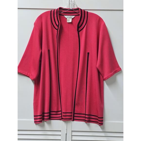 Misook Jacket Short Sleeve Open Front Business Career Pink Black Size Large - Picture 2 of 7